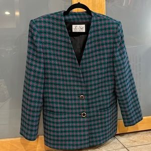 Vintage plaid Le Suit wool, acrylic and poly blazer.